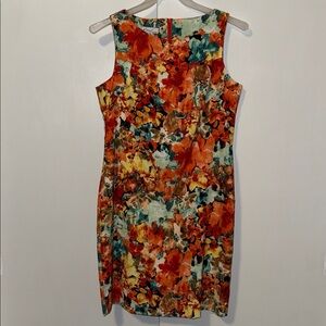 Kim Rogers Sleeveless Floral Sheath Dress Women’s Size 14 Orange Floral Print